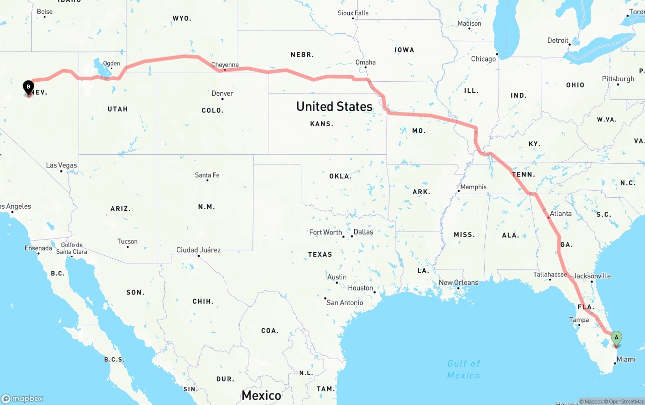 Shipping route from Palm Beach International Airport to Nevada