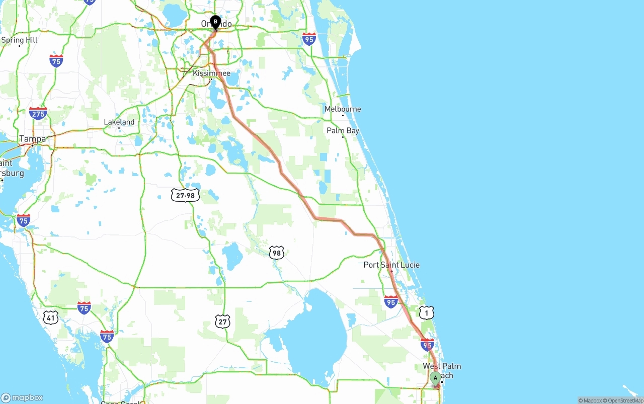Shipping route from Palm Beach International Airport to Orlando