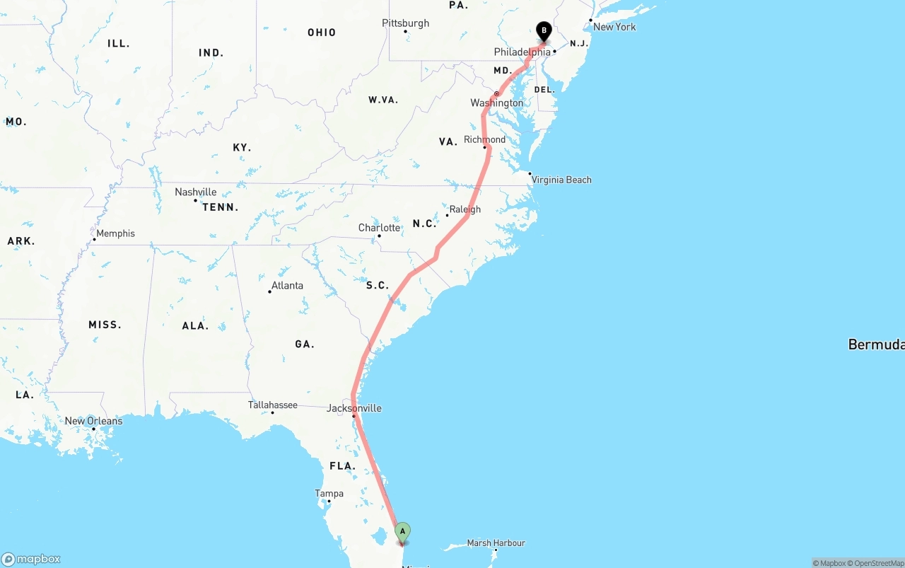 Shipping route from Palm Beach International Airport to Phoenix