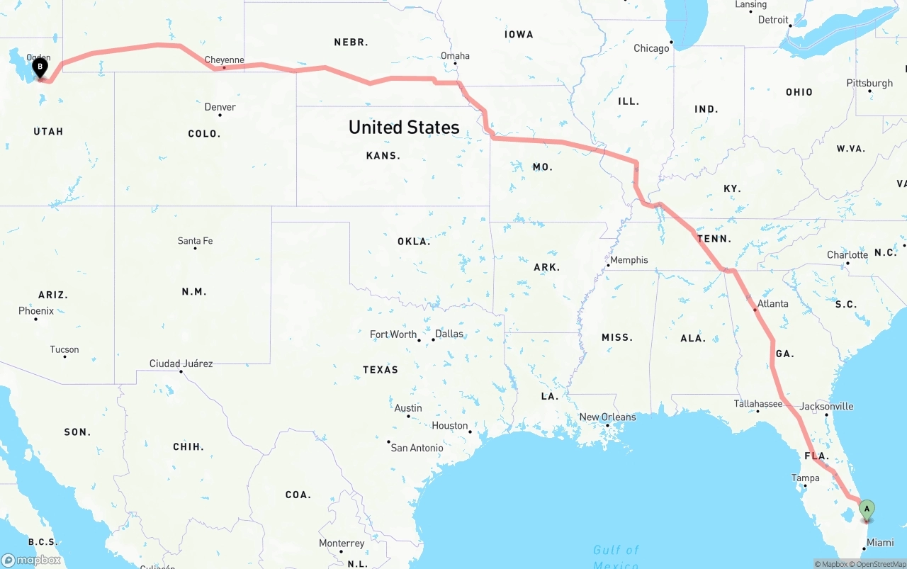 Shipping route from Palm Beach International Airport to Salt Lake City