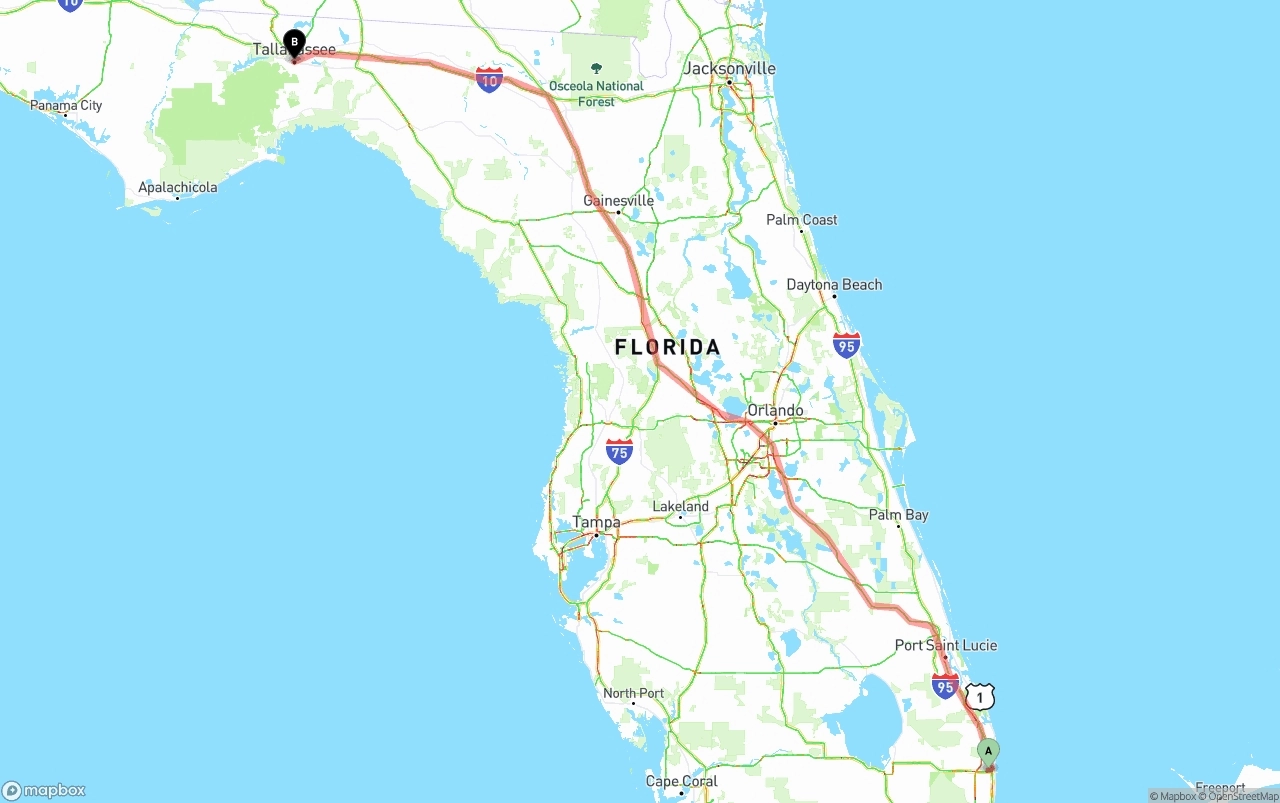 Shipping route from Palm Beach International Airport to Tallahassee