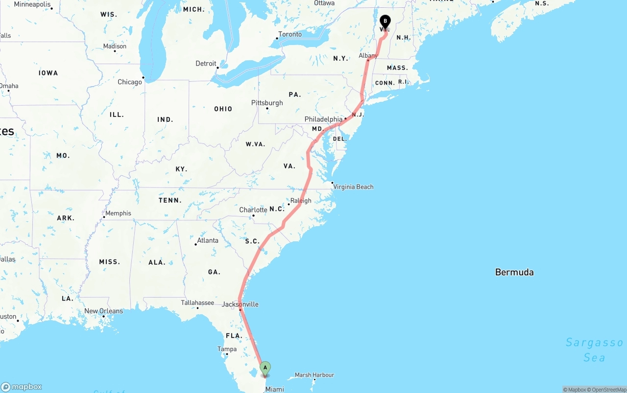 Shipping route from Palm Beach International Airport to Vermont