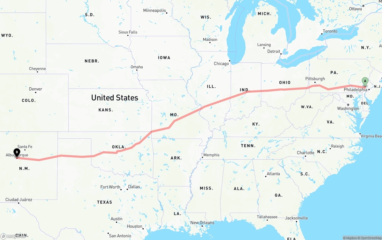 Shipping route from Phoenix to Albuquerque