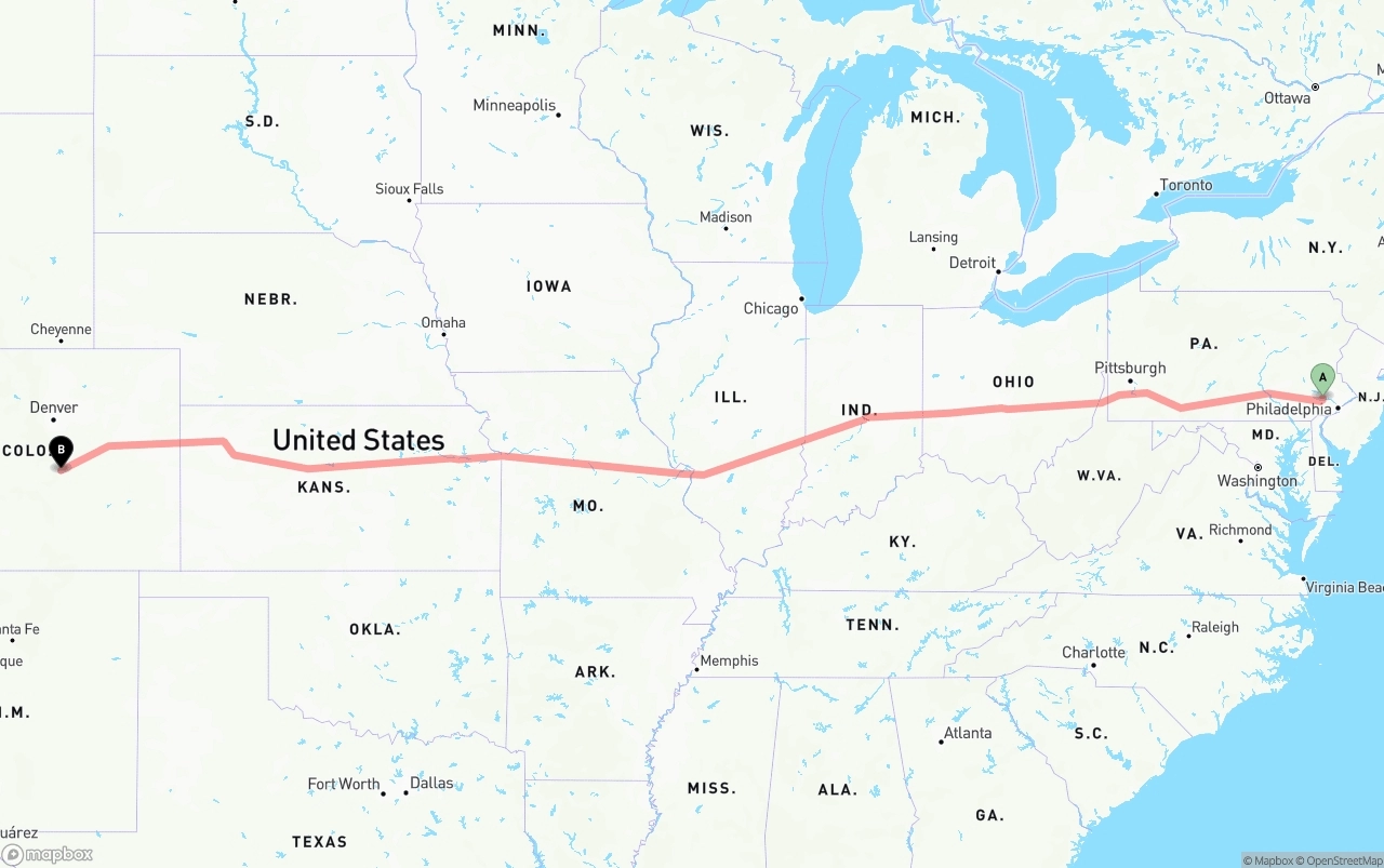 Shipping route from Phoenix to Colorado Springs