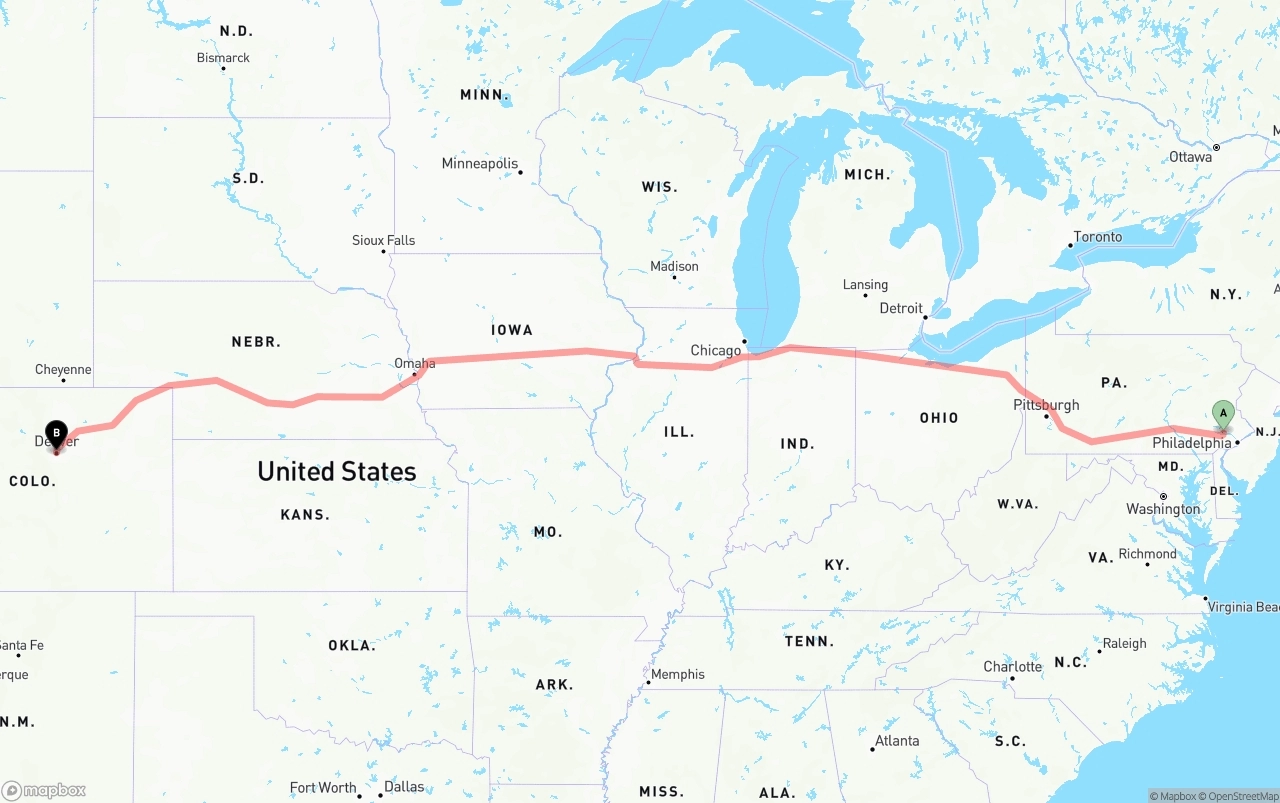 Shipping route from Phoenix to Denver