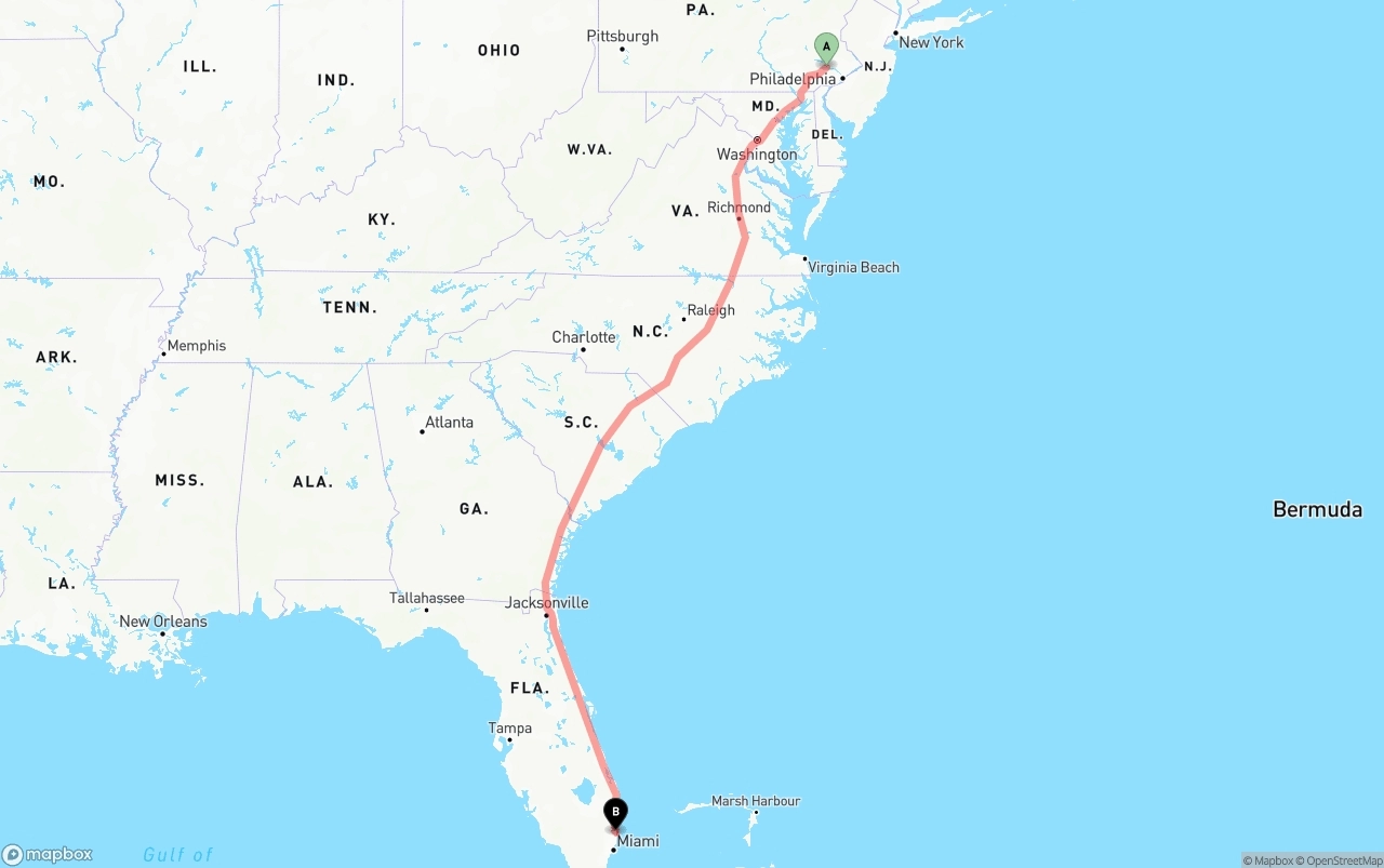 Shipping route from Phoenix to Ft. Lauderdale
