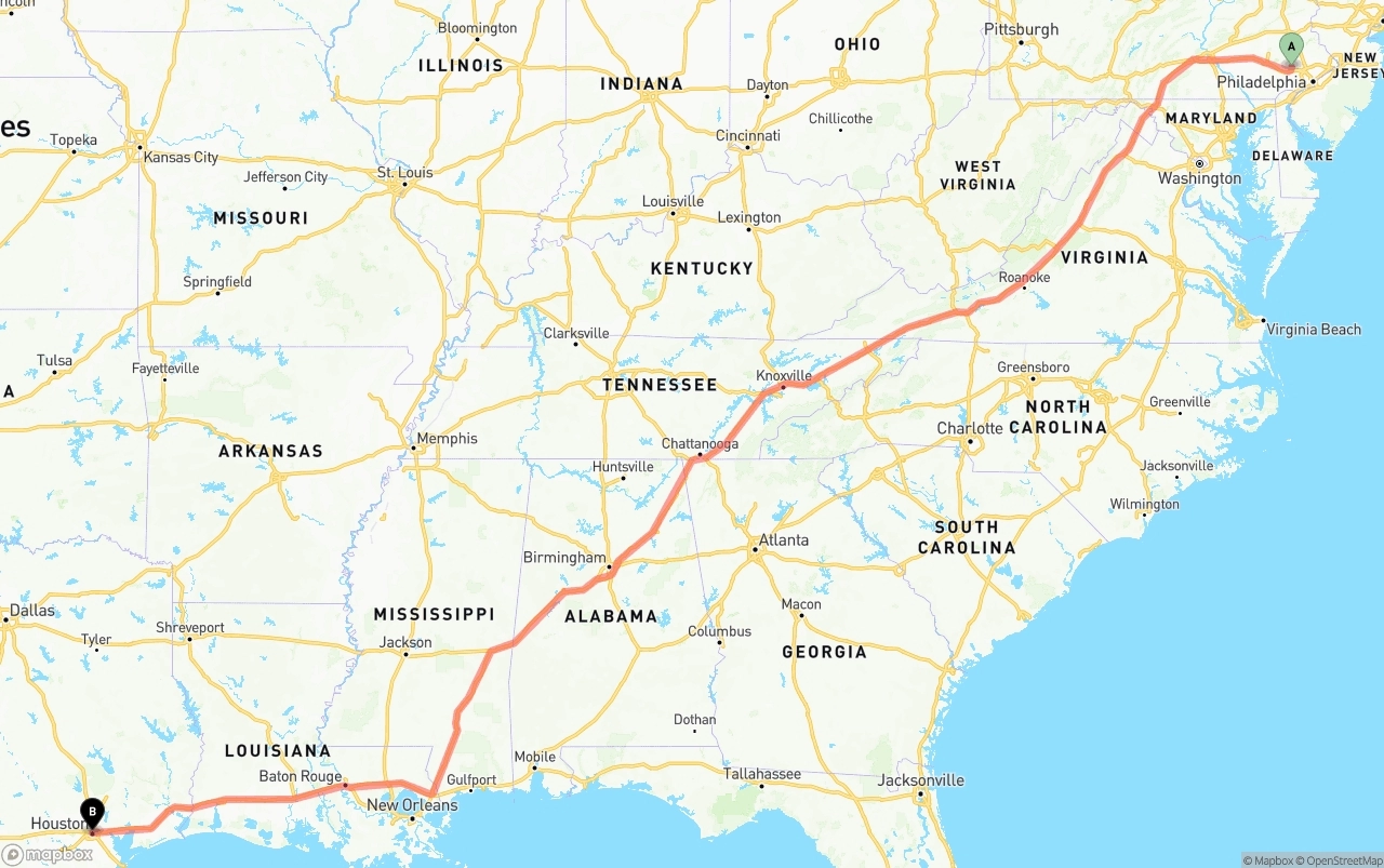 Shipping route from Phoenix to Houston