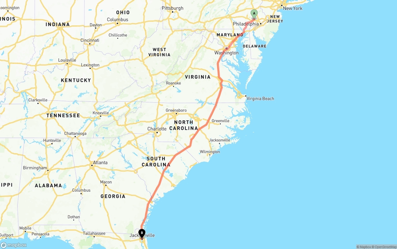 Shipping route from Phoenix to Jacksonville