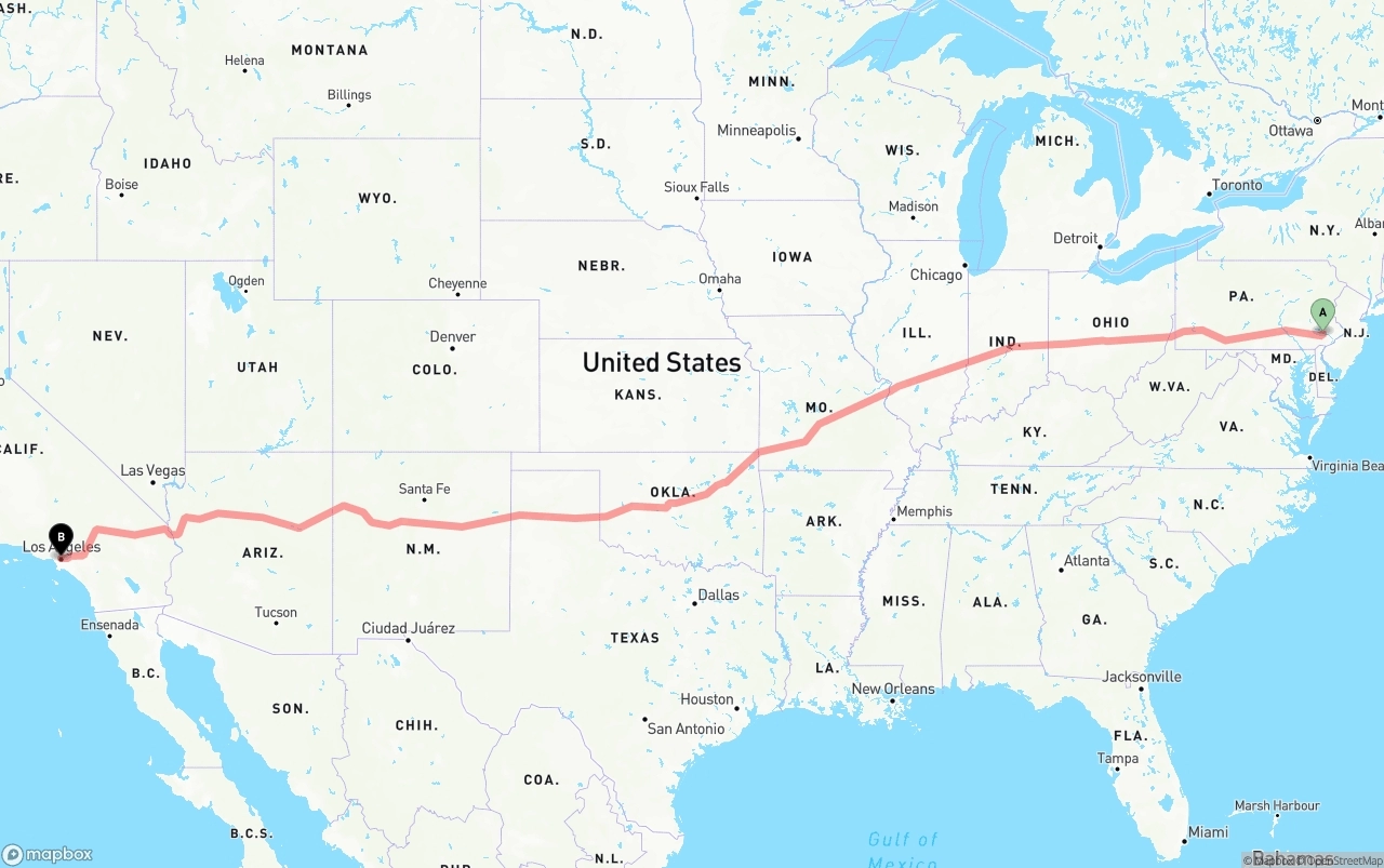 Shipping route from Phoenix to Los Angeles