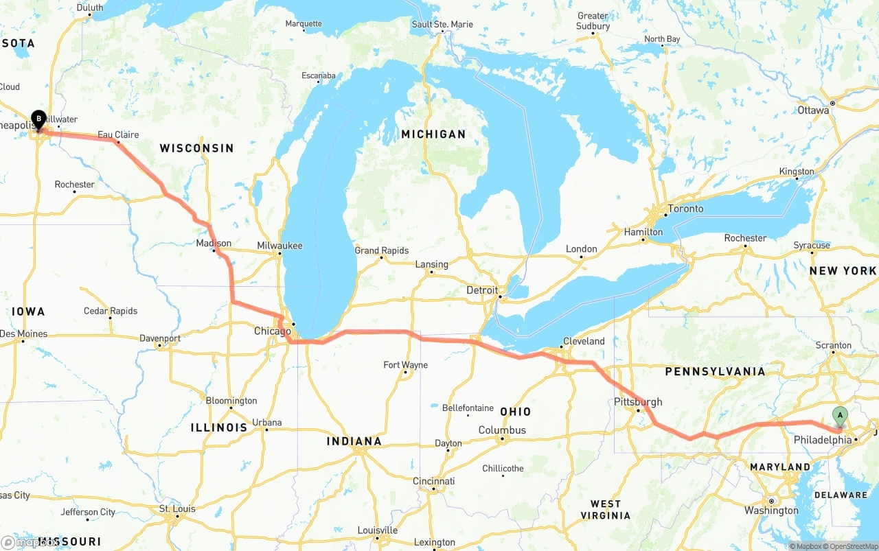 Shipping route from Phoenix to Minneapolis