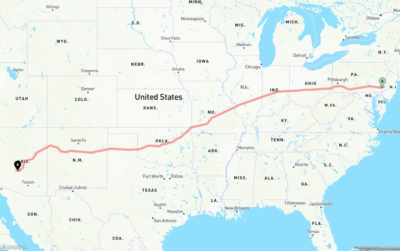 Shipping route from Phoenix to Phoenix Sky Harbor International Airport