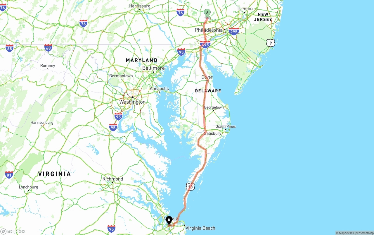 Shipping route from Phoenix to Port of Norfolk