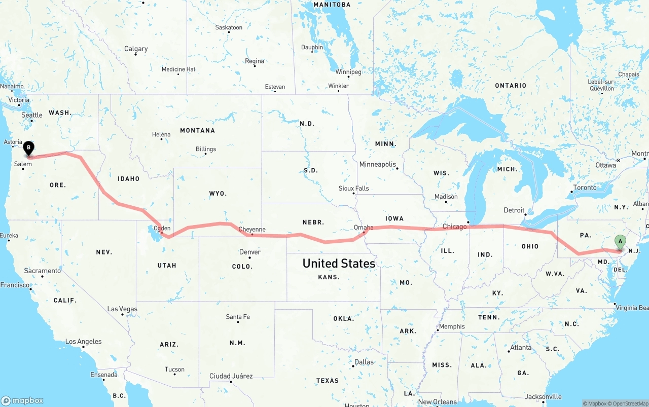 Shipping route from Phoenix to Port of Portland