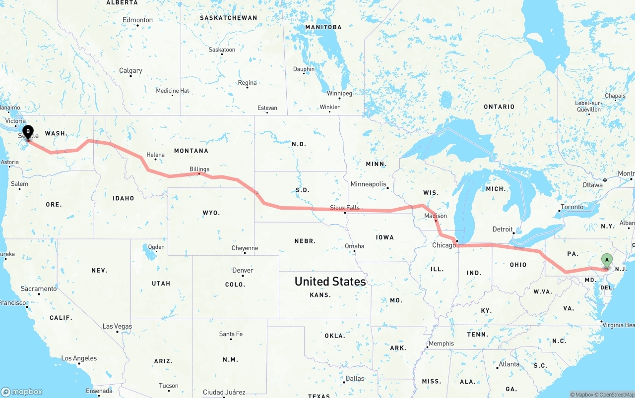 Shipping route from Phoenix to Port of Seattle