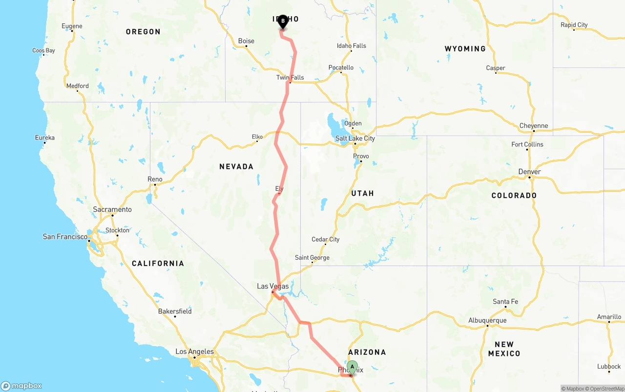 Shipping route from Phoenix Sky Harbor International Airport to Idaho