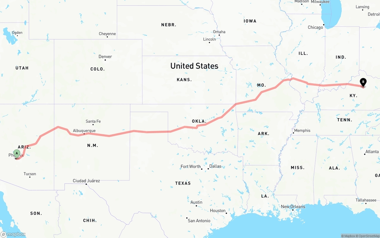 Shipping route from Phoenix Sky Harbor International Airport to Lexington