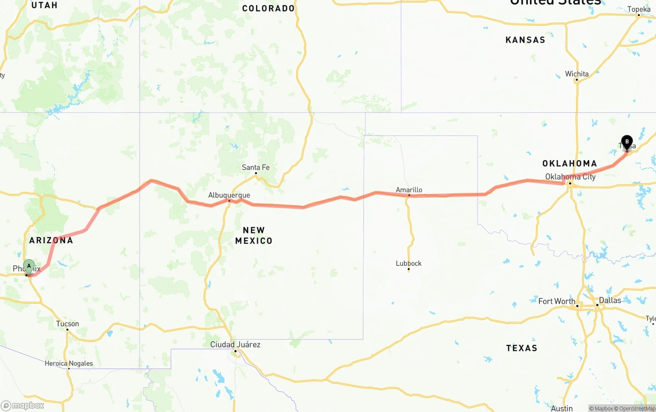 Shipping route from Phoenix Sky Harbor International Airport to Tulsa