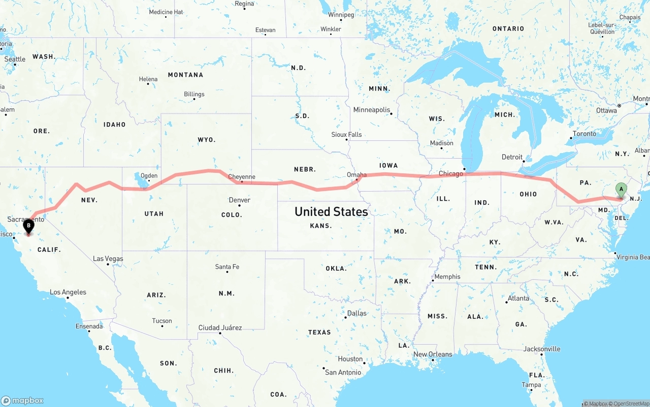 Shipping route from Phoenix to Stockton