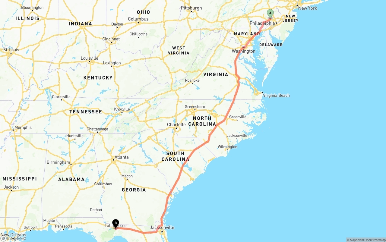 Shipping route from Phoenix to Tallahassee