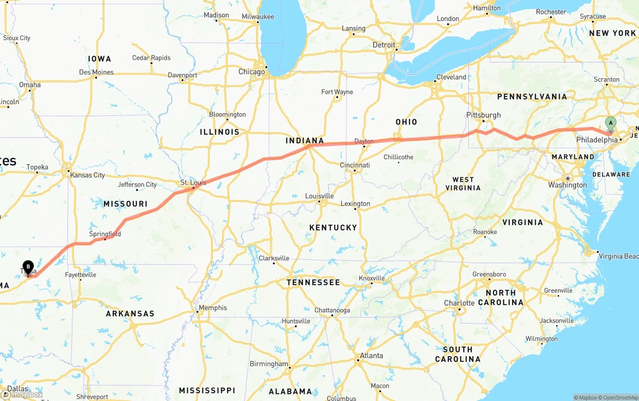 Shipping route from Phoenix to Tulsa