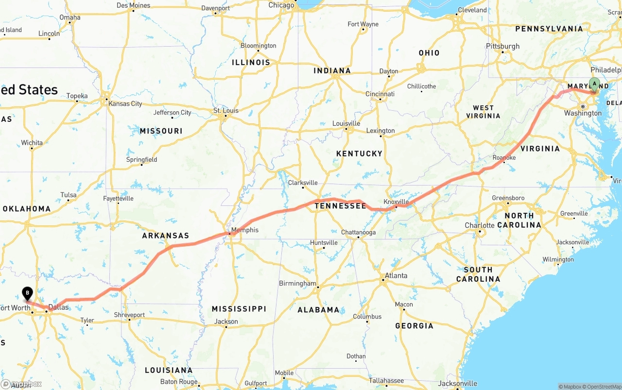 Shipping route from Port of Baltimore to Aurora