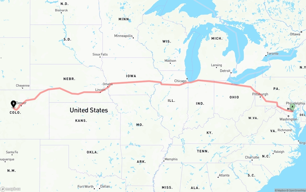 Shipping route from Port of Baltimore to Colorado