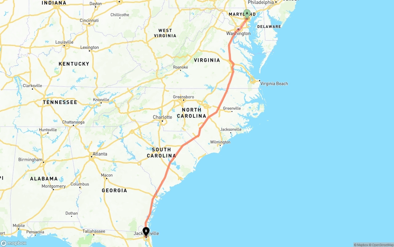 Shipping route from Port of Baltimore to Jacksonville