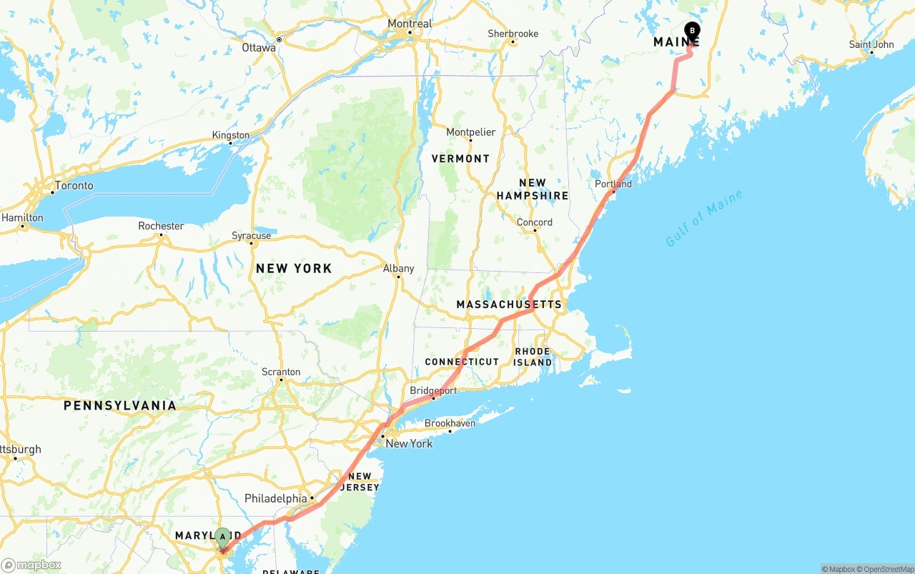 Shipping route from Port of Baltimore to Maine