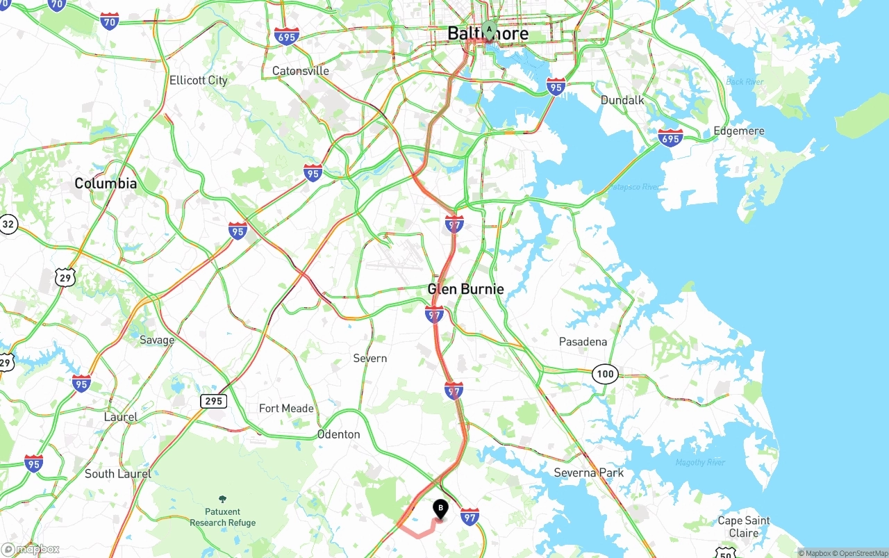 Shipping route from Port of Baltimore to Maryland
