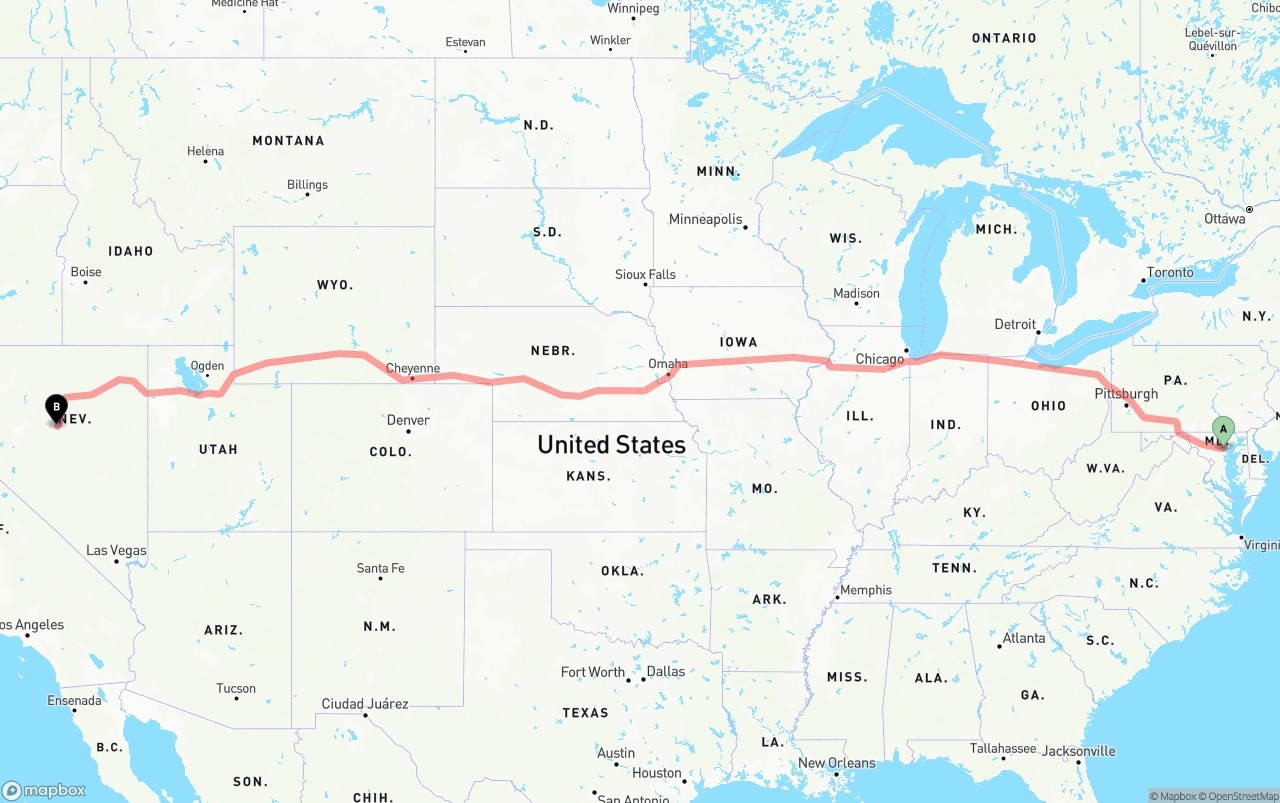Shipping route from Port of Baltimore to Nevada