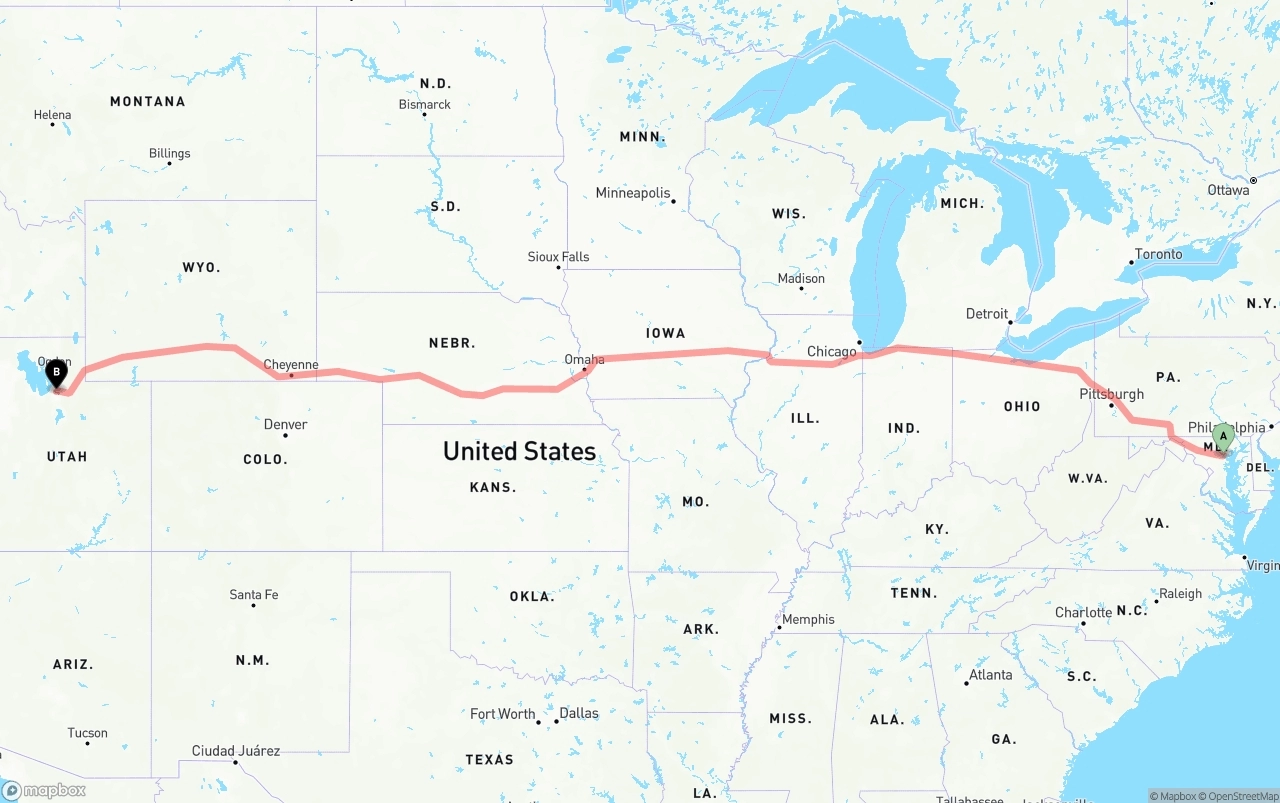 Shipping route from Port of Baltimore to Salt Lake City