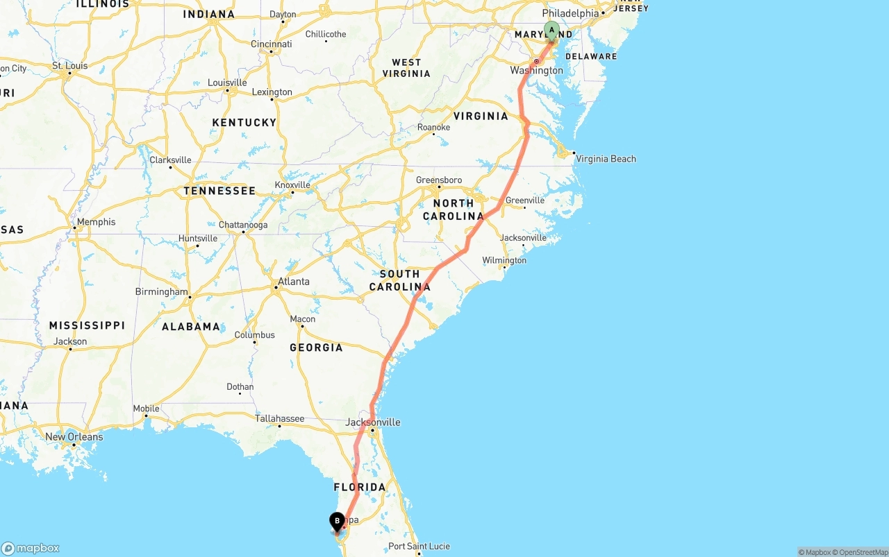 Shipping route from Port of Baltimore to St. Petersburg