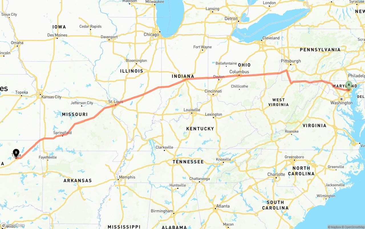 Shipping route from Port of Baltimore to Tulsa