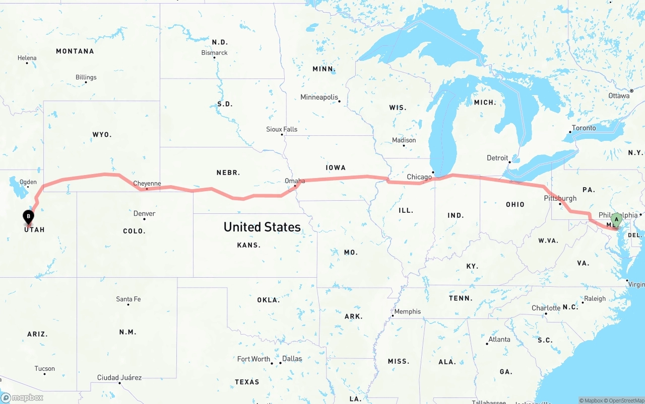 Shipping route from Port of Baltimore to Utah