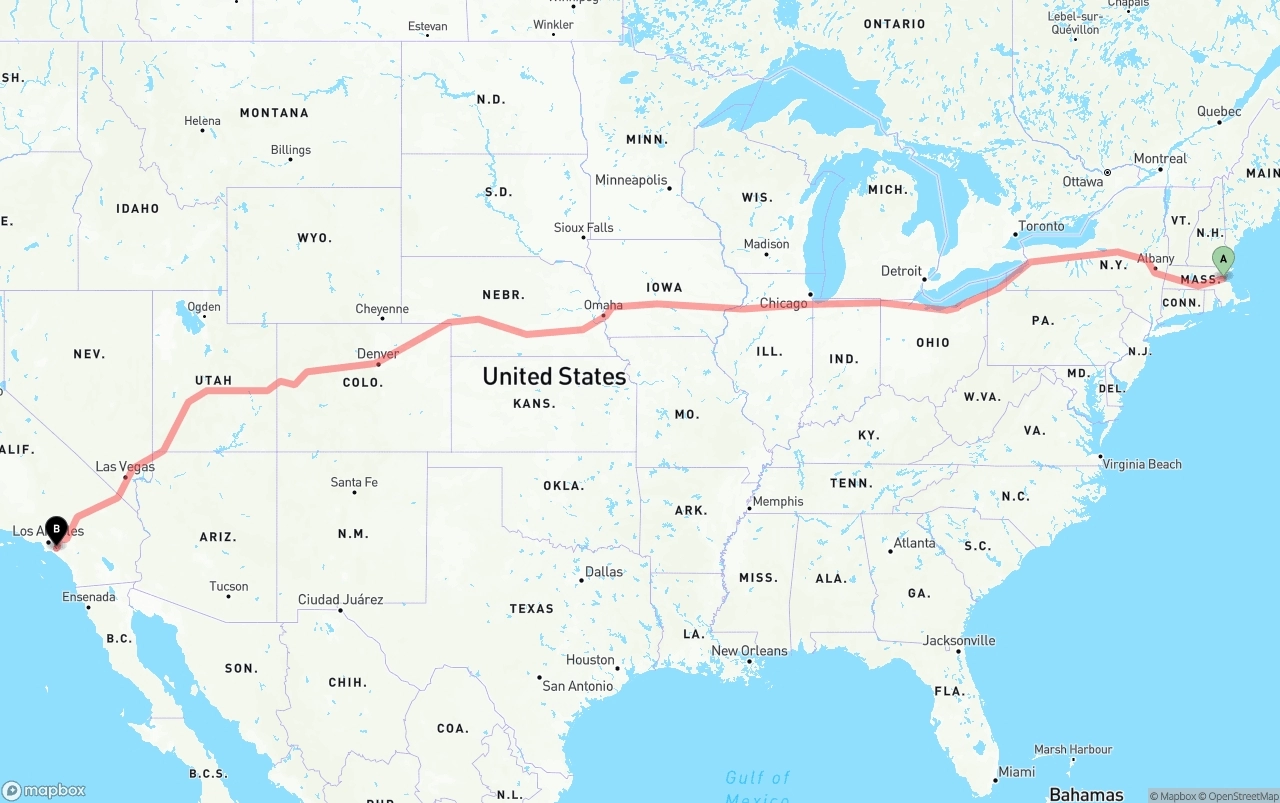 Shipping route from Port of Boston to Anaheim