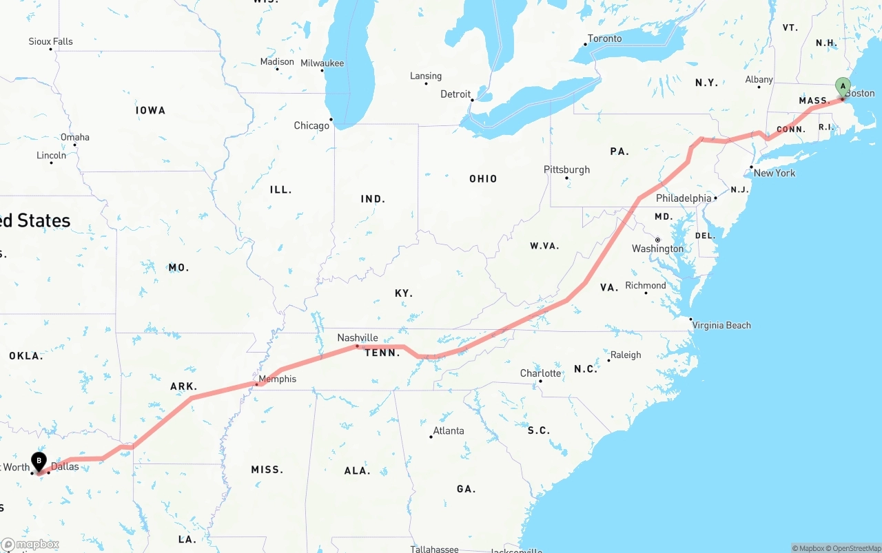 Shipping route from Port of Boston to Arlington