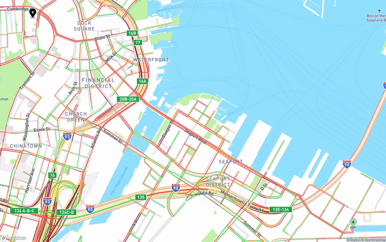 Shipping route from Port of Boston to Boston