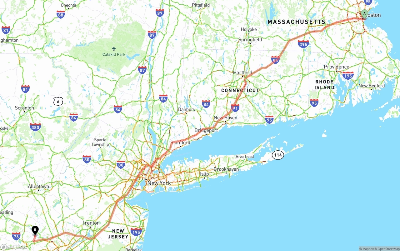 Shipping route from Port of Boston to Phoenix