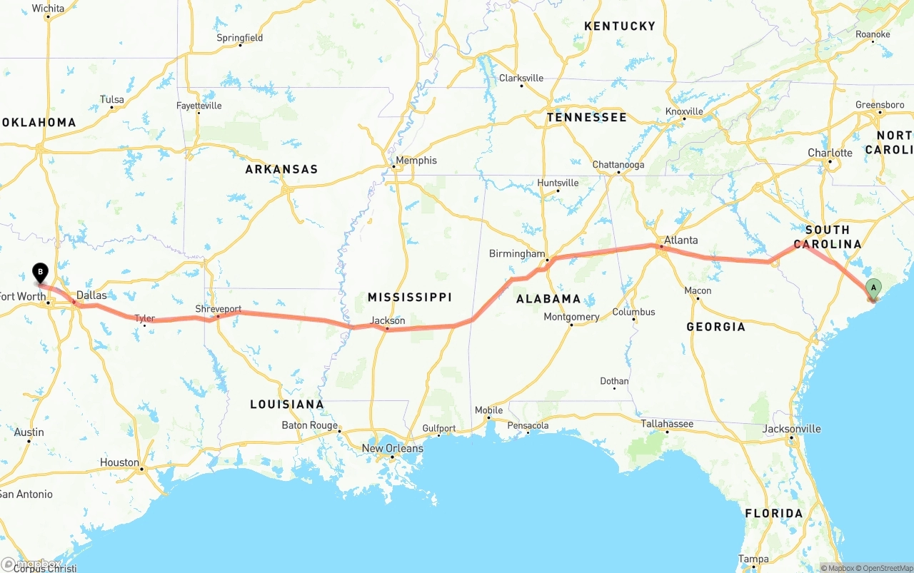 Shipping route from Port of Charleston to Aurora
