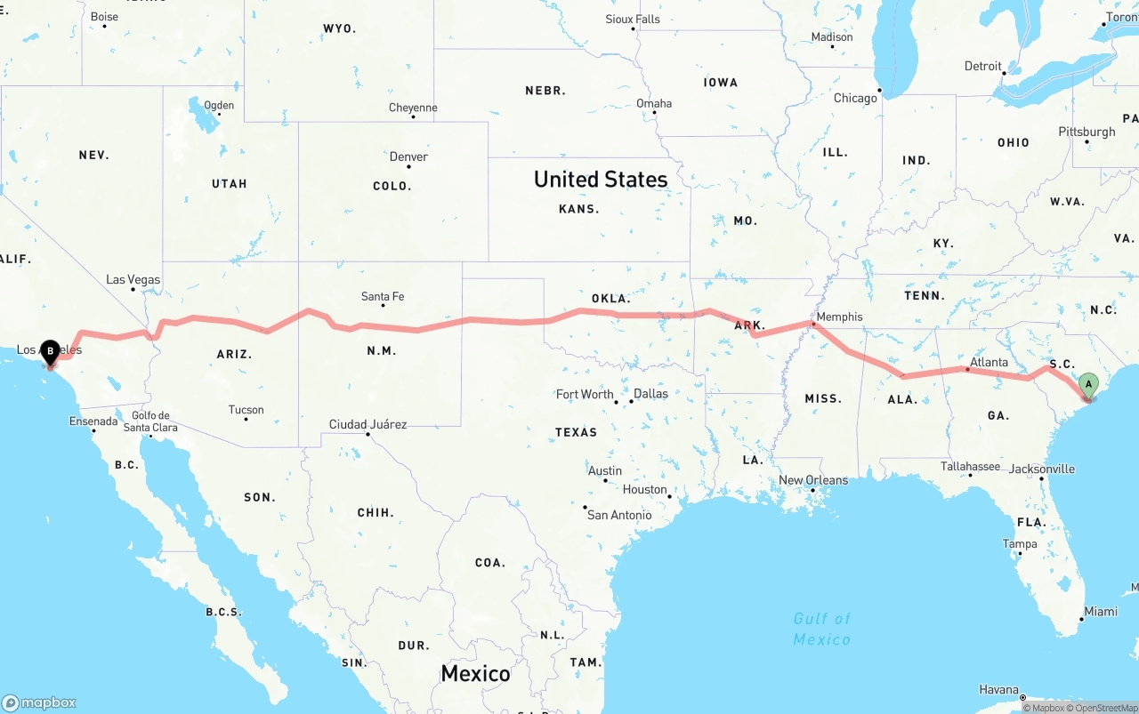 Shipping route from Port of Charleston to Long Beach