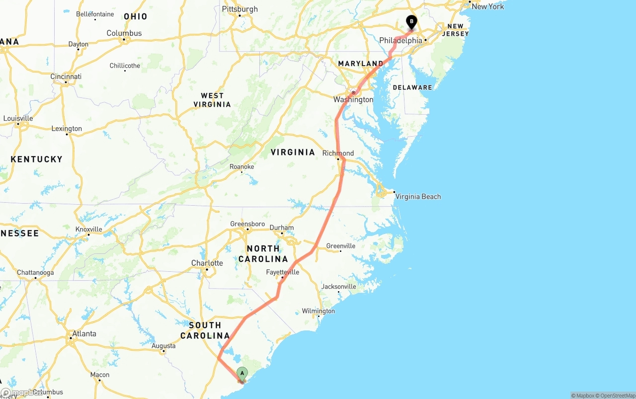 Shipping route from Port of Charleston to Phoenix