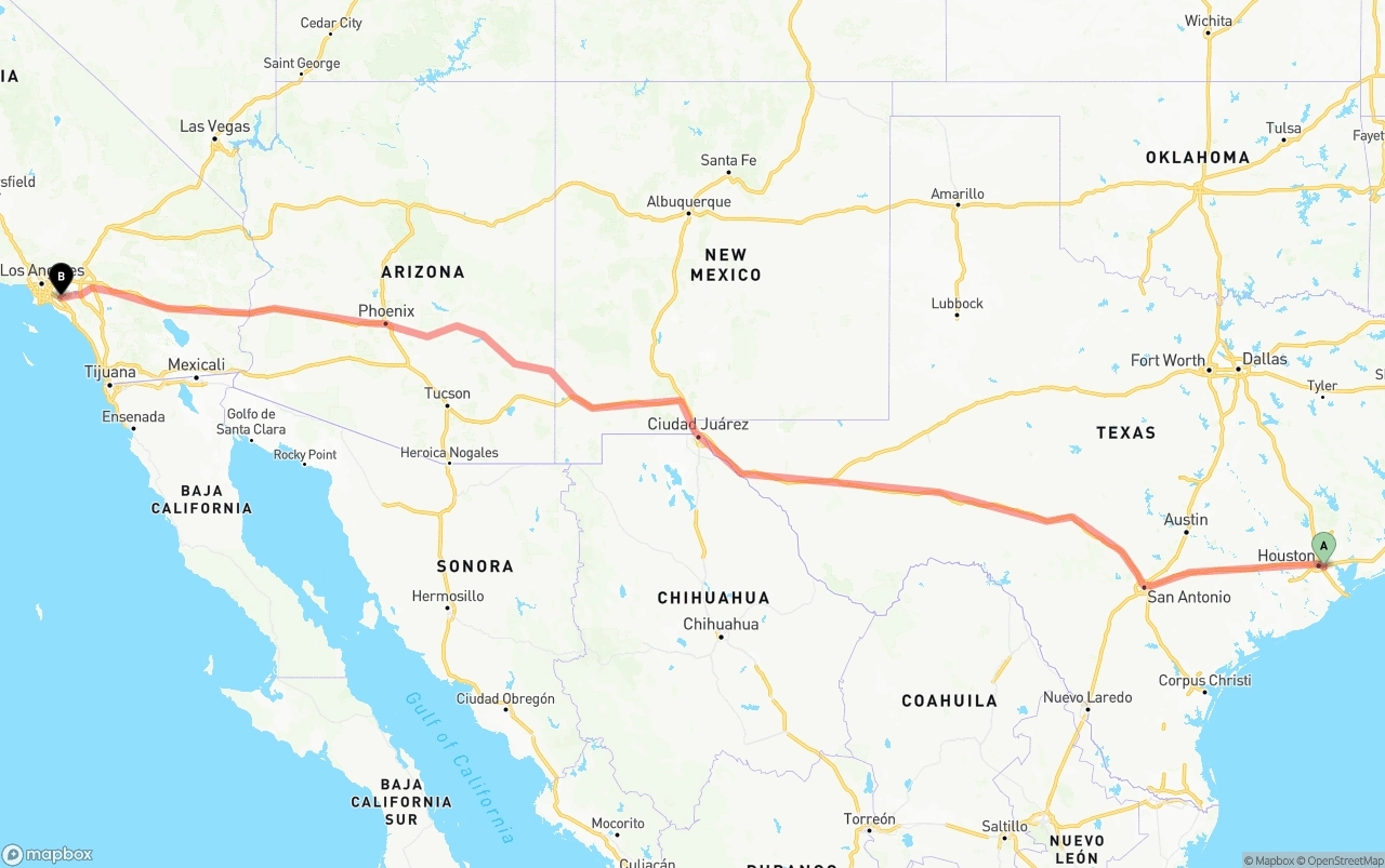 Shipping route from Port of Houston to Anaheim