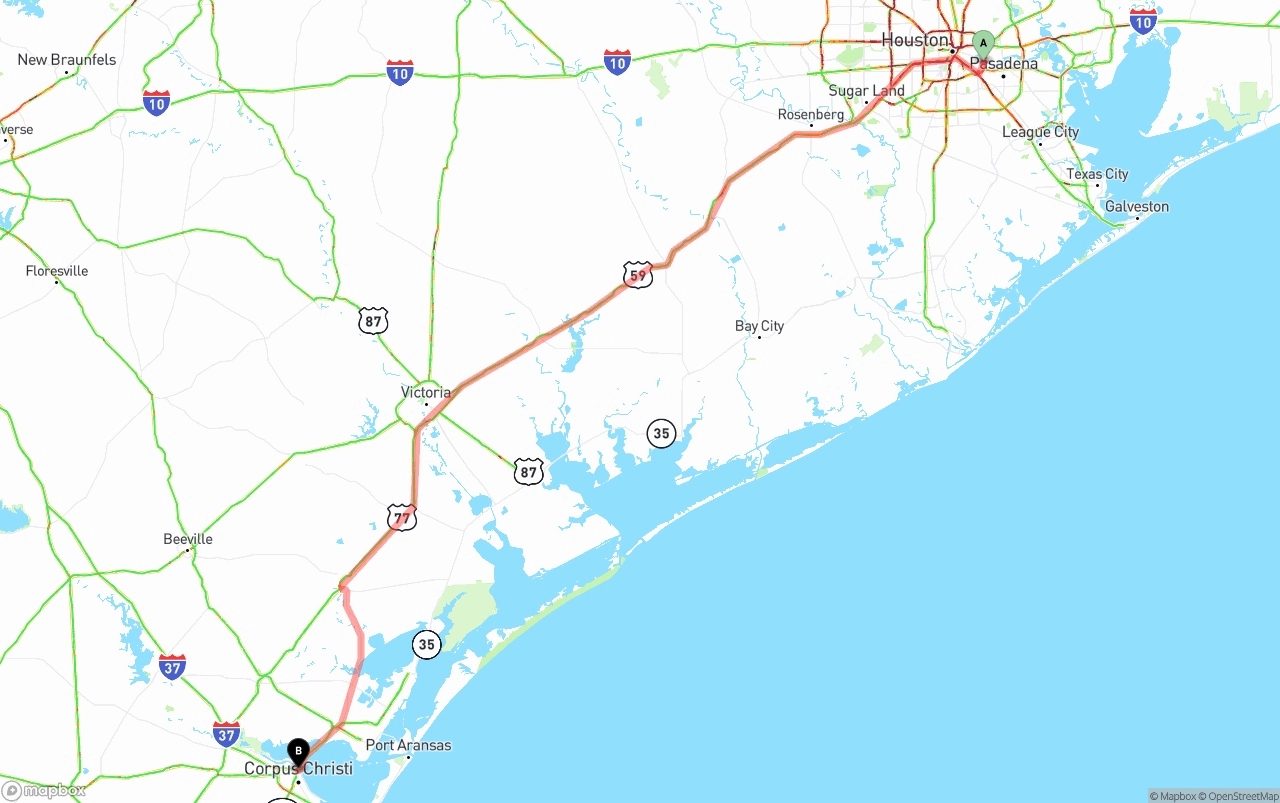 Shipping route from Port of Houston to Corpus Christi