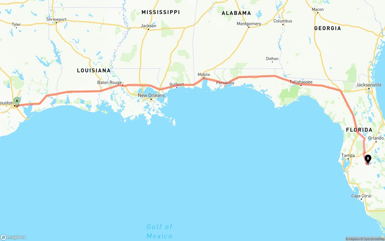 Shipping route from Port of Houston to Florida