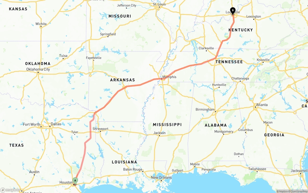 Shipping route from Port of Houston to Louisville