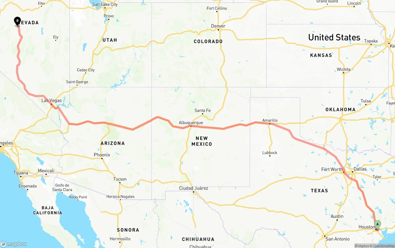 Shipping route from Port of Houston to Nevada