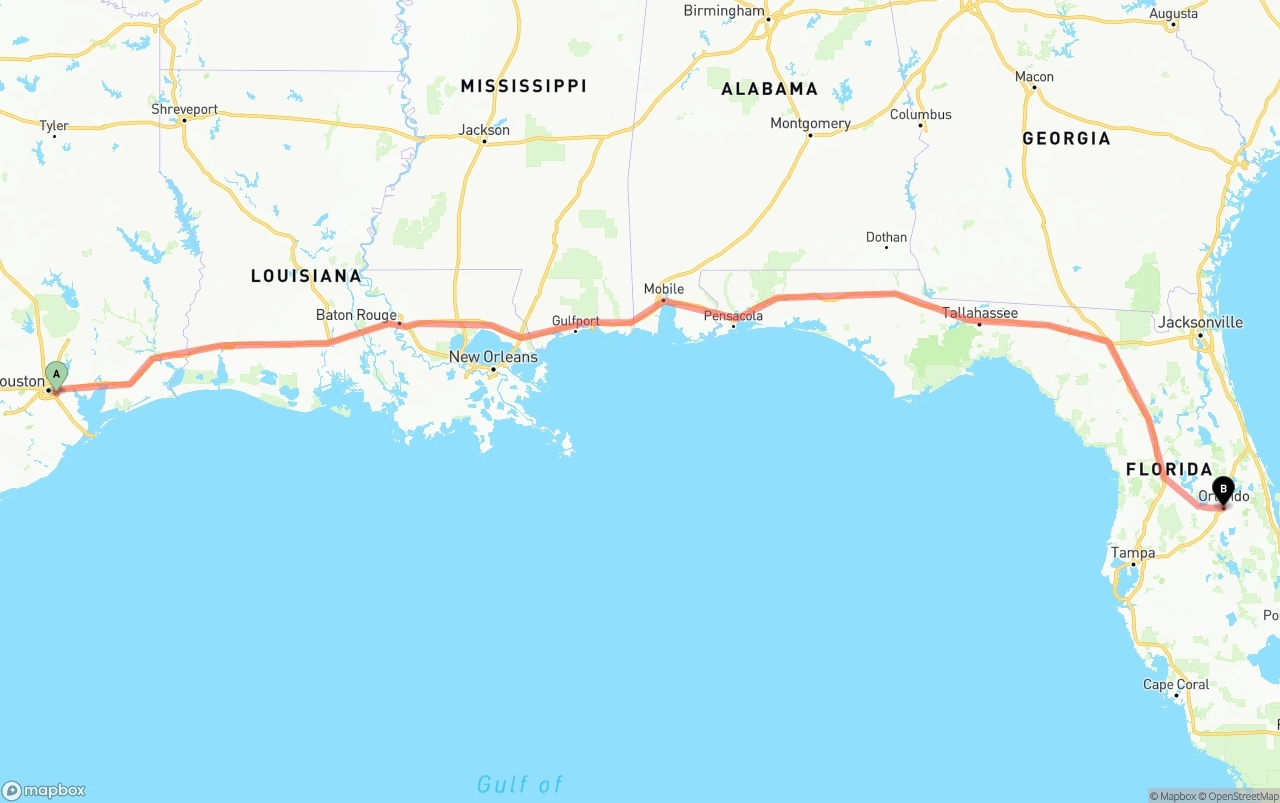 Shipping route from Port of Houston to Orlando