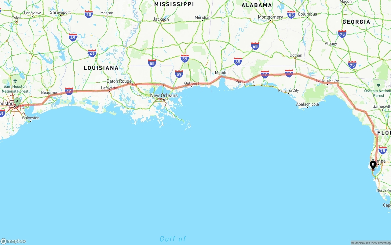 Shipping route from Port of Houston to St. Petersburg