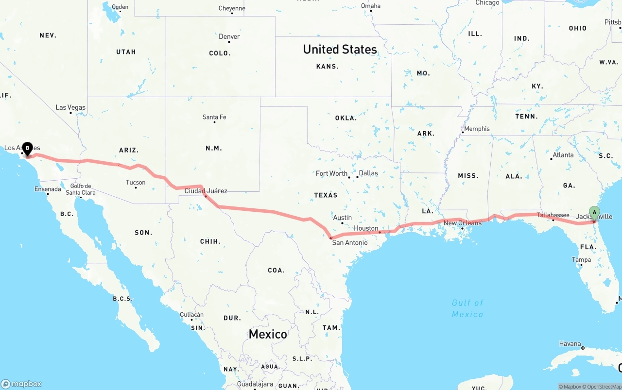 Shipping route from Port of Jacksonville to Anaheim