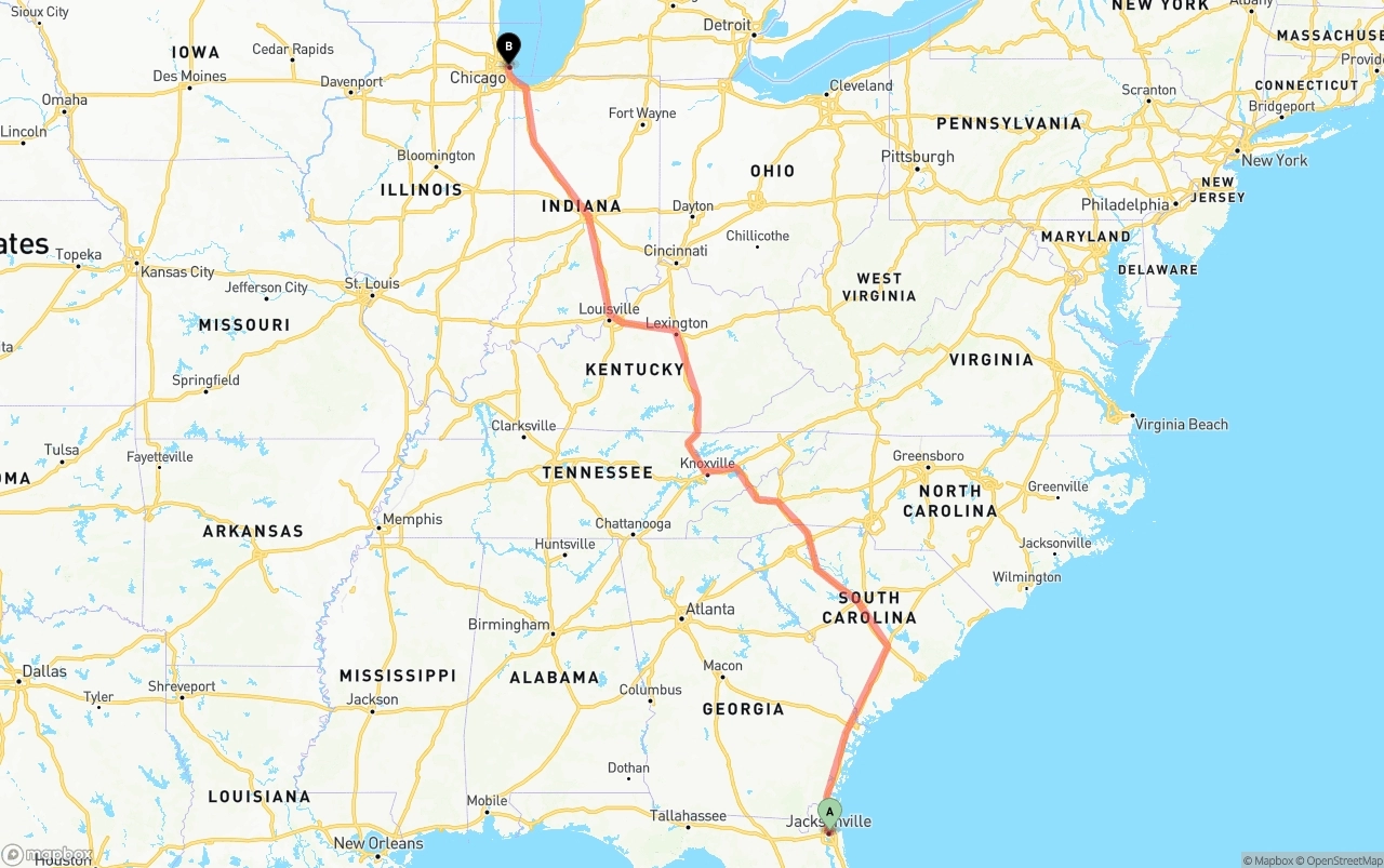 Shipping route from Port of Jacksonville to Chicago